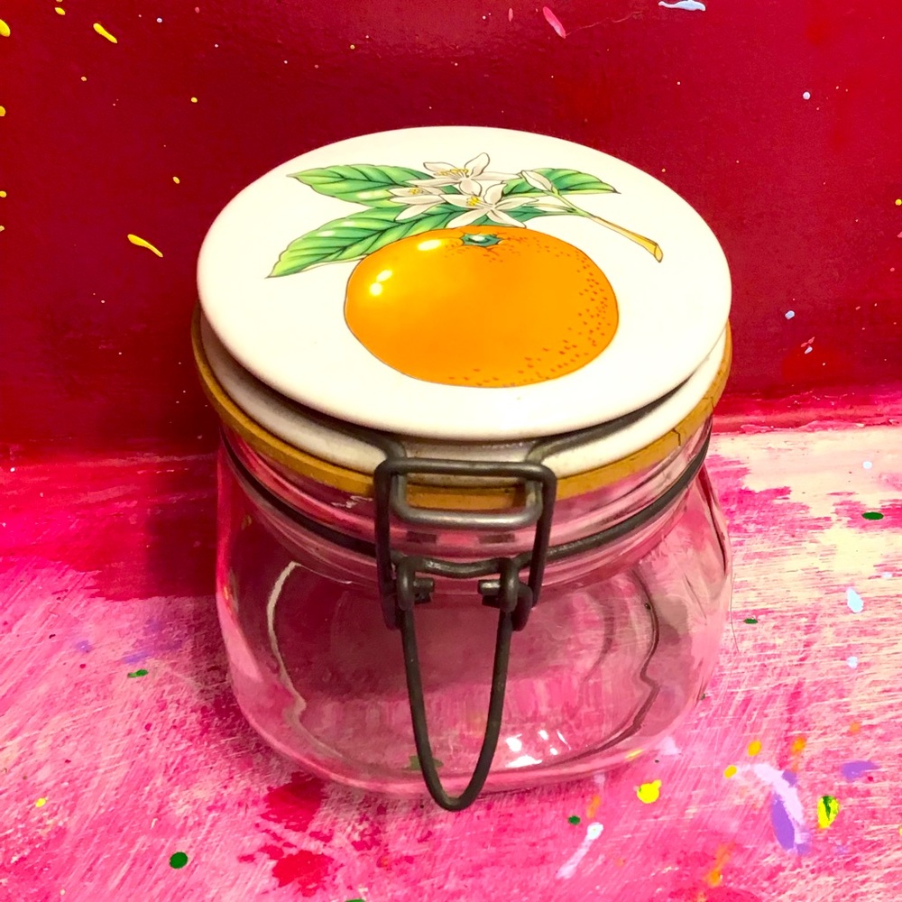 Vintage Orange Glass Jar Kitchen Canister Florida 1/2 USA Retro Decor Fruit 🍌